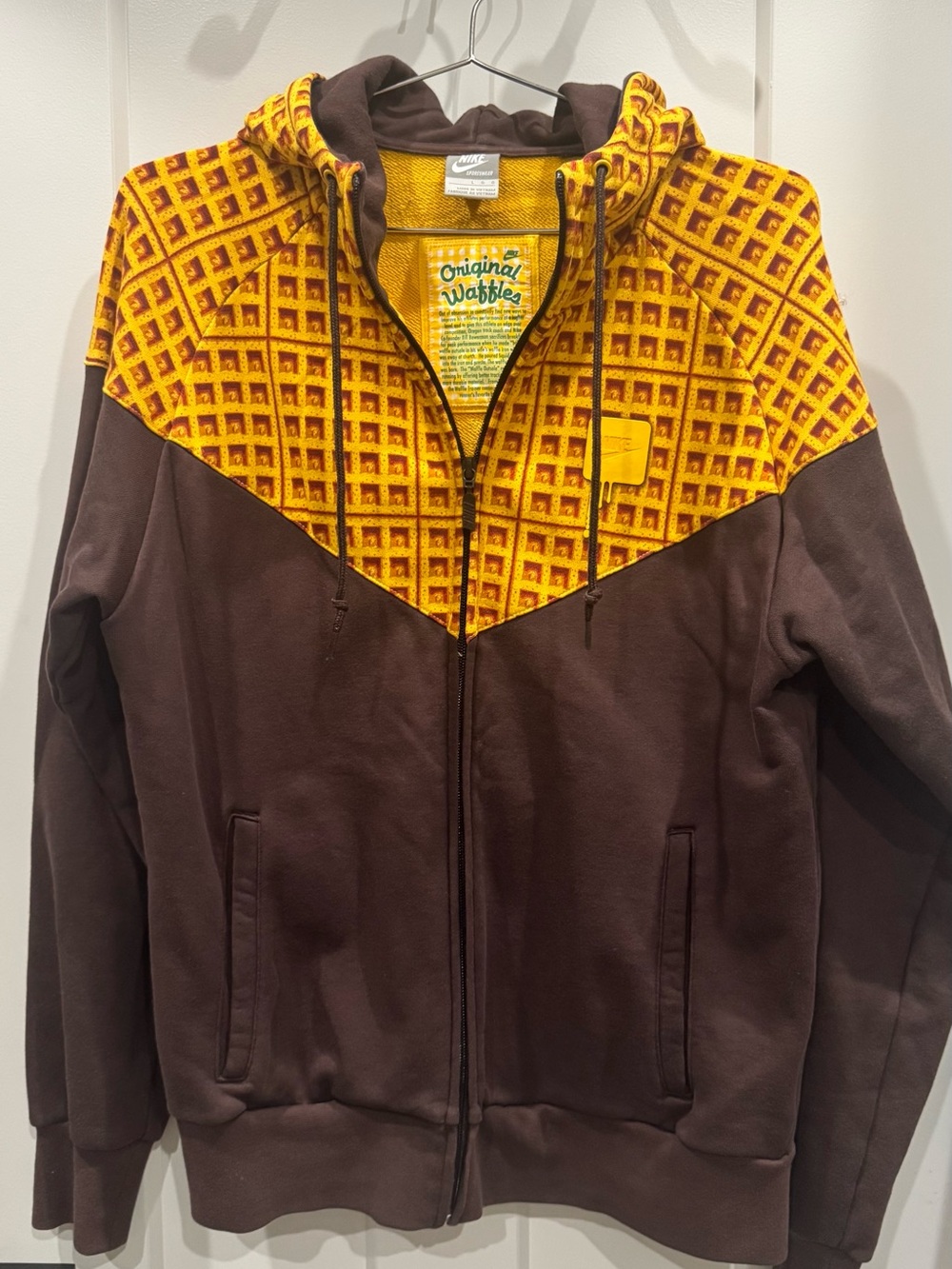 Nike yellow brown waffle-pattern zip ORIGINAL WAFFLES hoodie ASIA RELEASE 2008 L